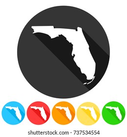 Florida USA Symbol Icon Round Flat Vector Art Design Color Set