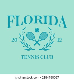 Florida, USA tennis club, t-shirt sport typography label
