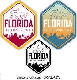 florida vector label with palms and puma