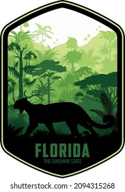 etiqueta vectorial florida con palmas y puma