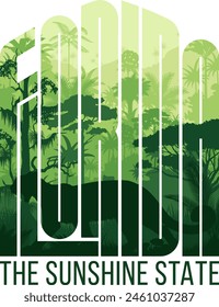 florida vector label with palms and puma	