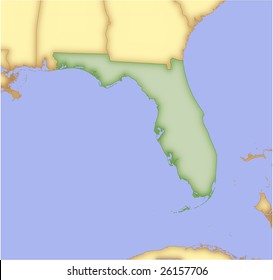 Florida, vector map, with borders of surrounding states. 5 named layers, fully editable.