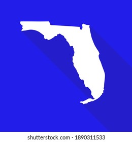 Florida vector map flat simple style long shadow blue background. 
