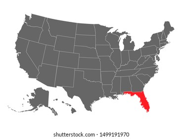 Florida vector map silhouette. High detailed illustration. United state of America country