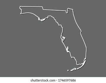 Florida vector map with single border line boundary using white color on gray background illustration