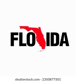 Florida vector map typography red and black color on white background.