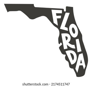 Florida  Vector silhouette state  Florida map and text script  Florida shape state map for poster  banner  t  shirt  tee  Vector outline Isolated illustratuon white background 