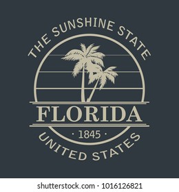 Florida Vintage T-Shirt Design Black And White. Vector.