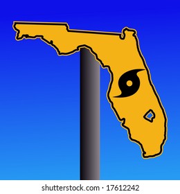 Florida warning sign with hurricane symbol on blue illustration