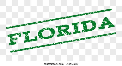 Florida watermark stamp. Text caption between parallel lines with grunge design style. Rubber seal stamp with dust texture. Vector green color ink imprint on a chess transparent background.