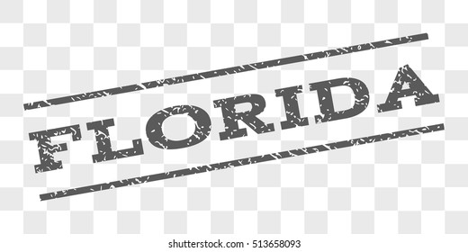 Florida watermark stamp. Text tag between parallel lines with grunge design style. Rubber seal stamp with unclean texture. Vector grey color ink imprint on a chess transparent background.