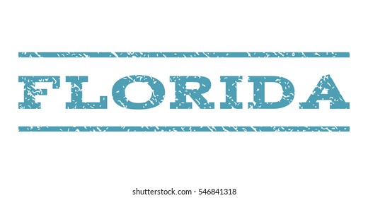 Florida watermark stamp. Text tag between horizontal parallel lines with grunge design style. Rubber seal stamp with unclean texture. Vector cyan color ink imprint on a white background.