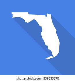 Florida white map,border flat simple style with long shadow on blue background