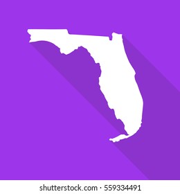 Florida white map,border flat simple style with long shadow on purple background