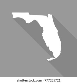 Florida white map,border flat simple style with long shadow on grey background