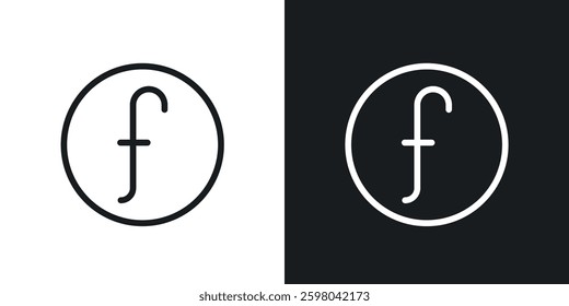 Florin sign vector icon set in black and white color.