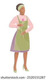 florist African American female character women in apron with  rose flower