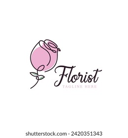 florist with continuous style logo design concept vector illustration. nature, floral, template design.