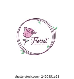 floristería con diseño de logotipo de estilo continuo ilustración vectorial. naturaleza, floral, diseño de plantilla.