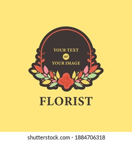 Florist floral flower frame wreath laurel logo icon in colorful style illustration vector template