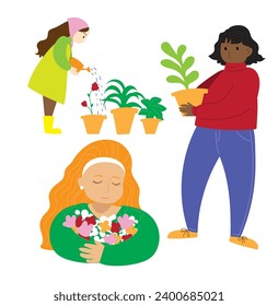 Florist and flower girls with plants