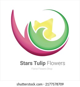 Florist Flowers Shop Logo Style Combination Moon, Stars and Tulip Flowers