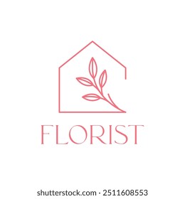 florist house line minimalist logo design vector