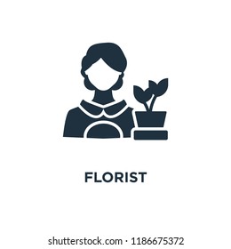 Florist icon. Black filled vector illustration. Florist symbol on white background. Can be used in web and mobile.