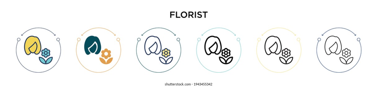 Florist icon in filled, thin line, outline and stroke style. Vector illustration of two colored and black florist vector icons designs can be used for mobile, ui, web