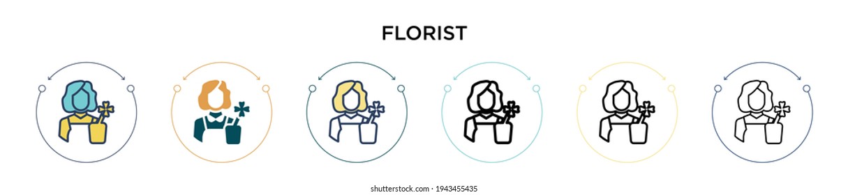 Florist icon in filled, thin line, outline and stroke style. Vector illustration of two colored and black florist vector icons designs can be used for mobile, ui, web