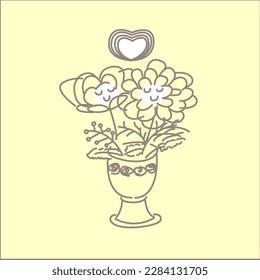 Florist logo in a golden line. A vintage-style flower pot with a smiling logo for you.