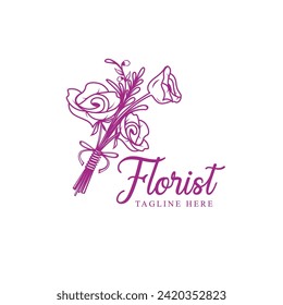 Ilustración de diseño de plantillas de vectores con logotipo de floristería. diseño de plantillas de flores de ramo.