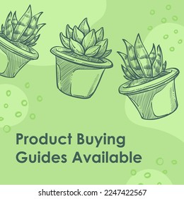 Florist shop or store service, product buying guides available. Discounts and sales on flowers and houseplants in pots. Potted succulents leaves. Advertisement and marketing, vector in flat style