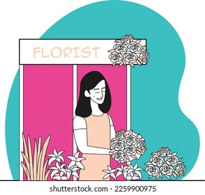 Ilustración vectorial simple florista hecha con línea y sombras
