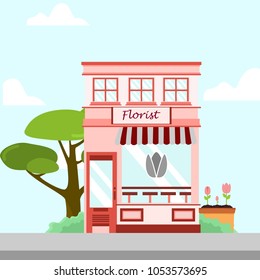 Florist Store Front Building Background Illustration Design