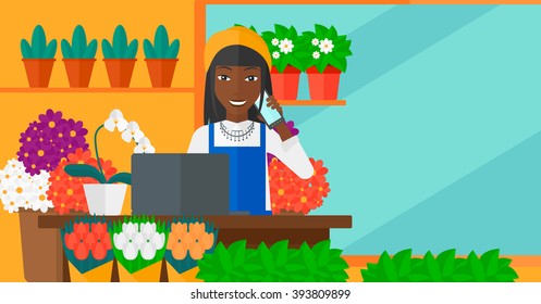 Florist taking order.