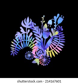 Floristic abstract watercolor composition. Vector hand drawn illustration.