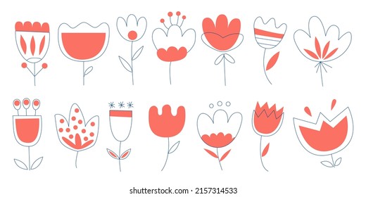 Floristic boho style pattern. Bed linen spring flowers pattern. Tulips floral one line ornament. Vector illustration. Flowers set folk style