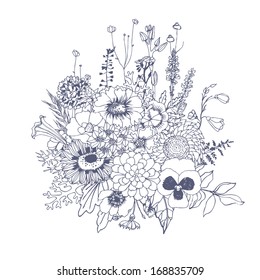 Floristic composition. Bouquet of wildflowers. Vector hand drawn illustration.