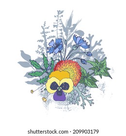 Floristic composition. Bouquet of wildflowers. Vector hand drawn illustration.
