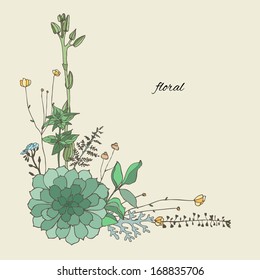 Floristic composition of the outfield grass and succulent. Vector illustration.