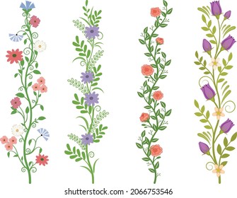 Elementos decorativos florísticos. Bordes florales. Aislado sobre fondo blanco.