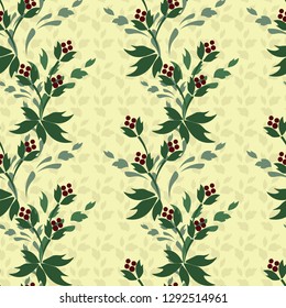 Floristic pattern. Abstract flowers and leaves on bisque background. Vector illustration. For wallpaper, fabrics, wrapping paper, posters, etc.