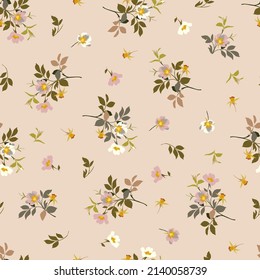 floristic seamless pattern with wild rose