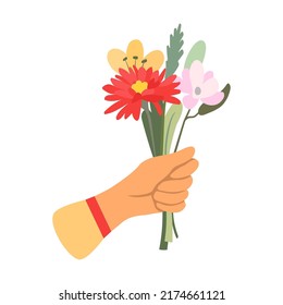 Florists holding bouquets vector illustration. Bunches of flowers, plants with blossoms isolated on white