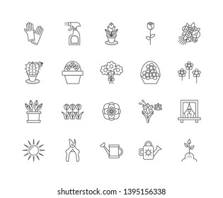 Florists line icon signs. Linear vector outline illustration set concept.