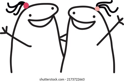 flork girls meme friends hug gift illustration vector