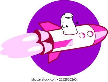 Flork meme design riding a space rocket