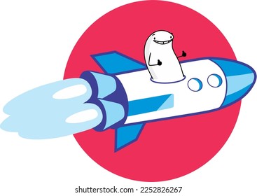 Flork meme design riding a space rocket