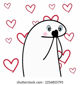 Flork meme for sanvalentin's day with hearts as background
